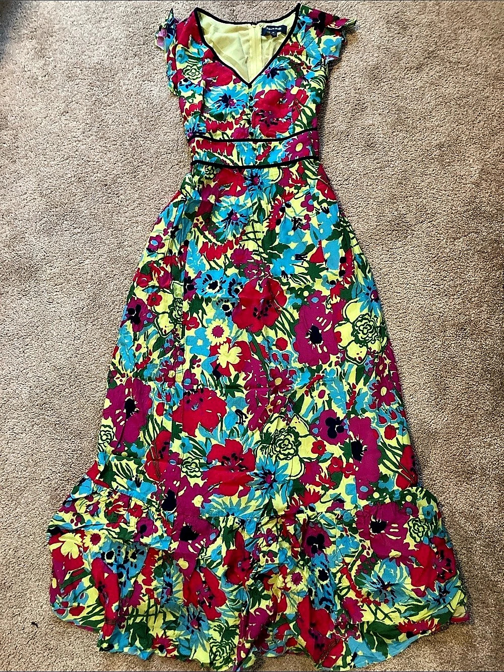 ModCloth Floral Maxi Dress in Green & Red Size Medium